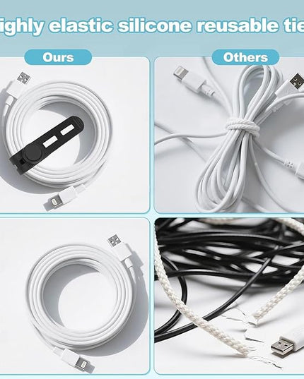 15 Pcs Silicone Cable Ties, Reusable Cord Organizers for Charger Cables, Hair Dryer, Home Office Desk, Flexible Cord Wraps for Electrical Wires Management