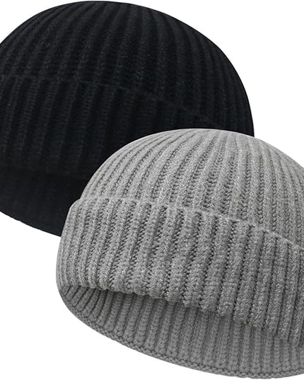 Wool Fisherman Beanies for Men Women Short Cuff Knit Beanie Winter Warm Hats Trawler Hat Stylish Watch Cap
