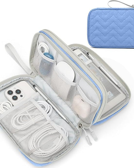 FYY Electronic Organizer, Large Travel Cable Organizer Bag Pouch Electronic Accessories Carry Case Portable Waterproof Double Layers All-in-One Storage Bag for Cable, Cord, Charger, Pattern Blue