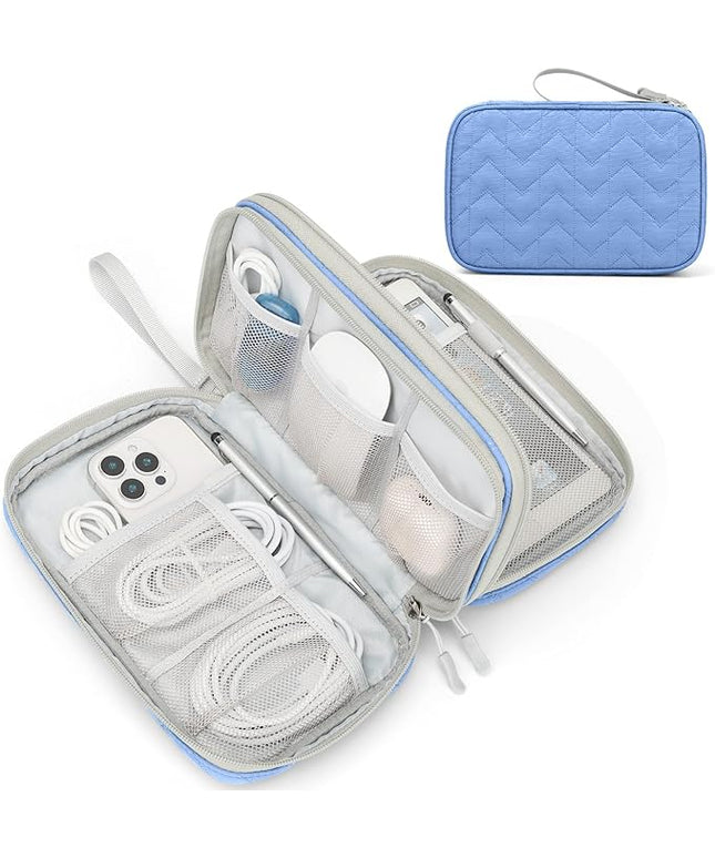 FYY Electronic Organizer, Large Travel Cable Organizer Bag Pouch Electronic Accessories Carry Case Portable Waterproof Double Layers All-in-One Storage Bag for Cable, Cord, Charger, Pattern Blue