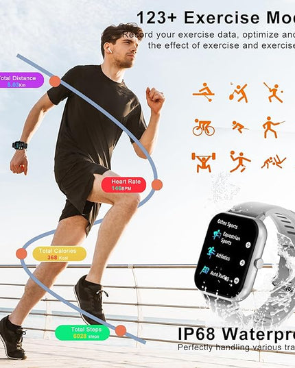 Smart Watch for Men Women Compatible with iOS Android Phone,1.83" Full Touchscreen IP68 Waterproof Smartwatch,Fitness Tracker with Make/Recive Call 123+ Sport Modes Heart Rate/Sleep Monitor