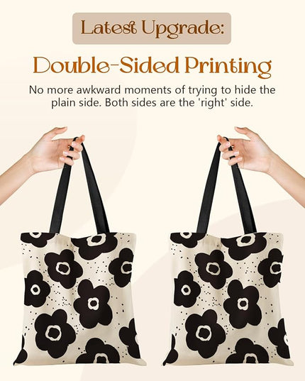 Aesthetic Tote Bag for Girls - with Magnetic Buckle and Zipper Inner Pocket for Women Lady Canvas Cotton Tote Bag