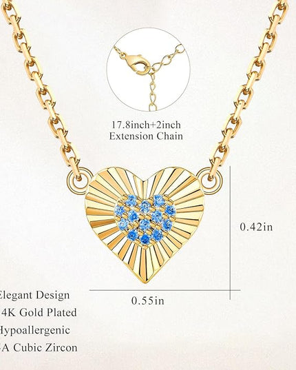 Dainty 14k Gold Heart Necklace, Birthstone Necklace for Women Trendy, Tiny Cubic Zirconia Choker Pendant Necklaces, Cute Love Jewelry Birthday Gifts for Girlfriend Daughter Niece Wife Her