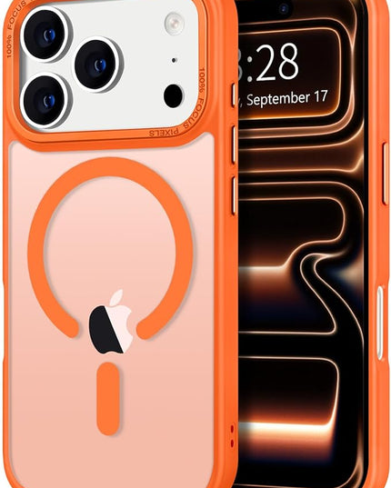 Hython Case for iPhone 17 Pro Case Magnetic Translucent Matte Phone Cases 6.3" [Compatible with MagSafe] Thin Slim Fit Shockproof Bumper Hard Protective Cover for Women Men Girls, Frosted Orange