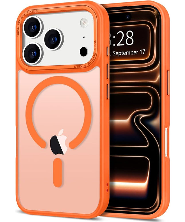 Hython Case for iPhone 17 Pro Case Magnetic Translucent Matte Phone Cases 6.3" [Compatible with MagSafe] Thin Slim Fit Shockproof Bumper Hard Protective Cover for Women Men Girls, Frosted Orange