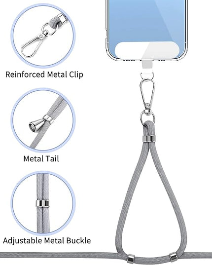 CACOE Phone Lanyard 2 Pcs-1 Pcs Adjustable Neck Strap, 1 Pcs Wrist Strap, 2 Pcs Pads, Universal Crossbody Multifuctional Cell Phone Lanyards Compatible with Most Smartphones(Gray)
