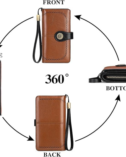 SENDEFN Wallets for Women Leather Credit Card Holder with RFID Blocking Large Capacity Wristlet | with RFID Blocking, Large Capacity, Wristlet, with RFID Blocking, Large Capacity, Wristlet