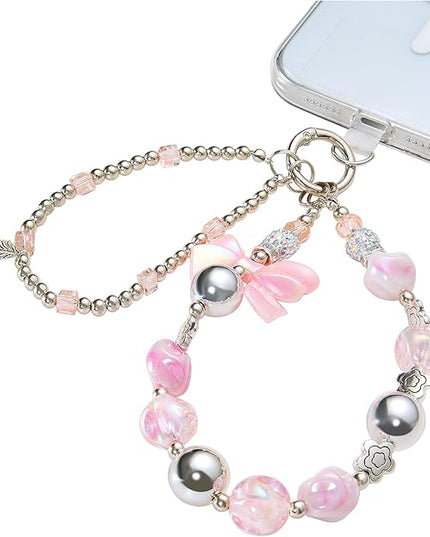 Phone Charms Strap Wrist Chain Bracelet Phone Strap Detachable Anti Theft Anti-Fall Safety Hands-Free(2xPads) Fit Apple&Most Smartphones