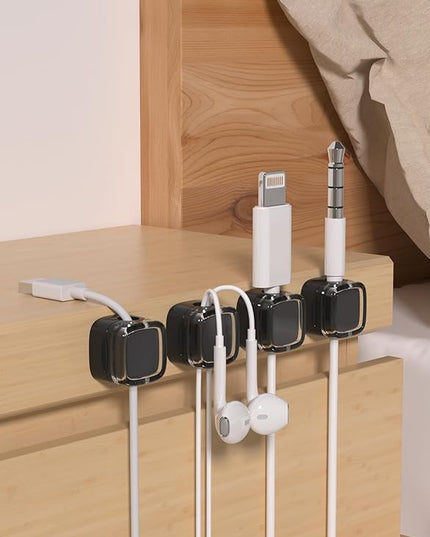 6 Pack Magnetic Cord Organizer & Cable Clips - Adjustable Under Desk Cable Management, Adhesive Wire Holder for Home, Office, Phone, Car, Wall, and Nightstand (Black)