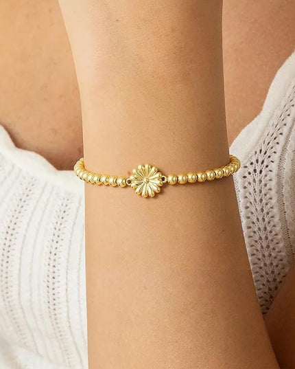Gold Bracelets for Women 14K Gold Beaded Bracelets Stackable Bracelets for Women Gold Charm Bracelet Non Tarnish Gold Jewelry for Women Trendy