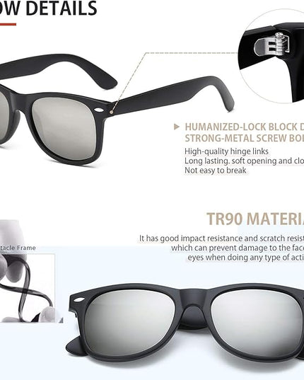 FEIDUSUN Sunglasses Men Polarized Sunglasses for Mens and Womens,Black Retro Sun Glasses Driving Fishing UV Protection
