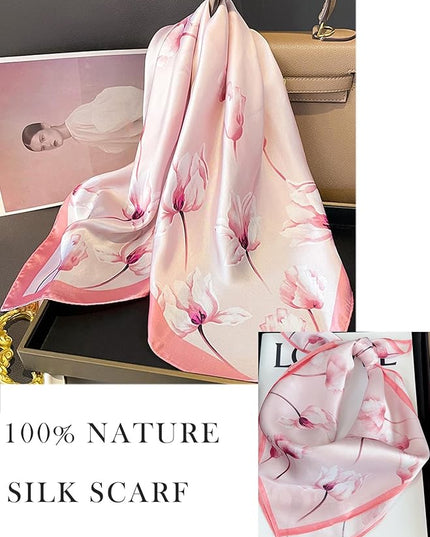 100% Mulberry Silk Scarf for Women Hair Lightweight Square Neckerchief Wrap For Head Scarves 21"
