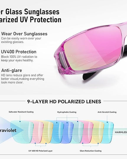 Wzerry Sunglasses Fit Over Glasses Polarized for Men Women, Wrap-Around Glasses UV400 Protection for Driving and Outdoor