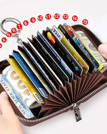 FurArt Zipper Wallet Women, RFID Blocking Credit Card Wallet, Business Card Holder, Compact Size KeyChain Wallet