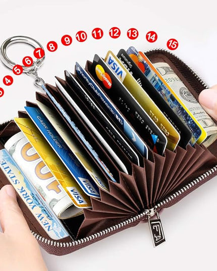 FurArt Zipper Wallet Women, RFID Blocking Credit Card Wallet, Business Card Holder, Compact Size KeyChain Wallet