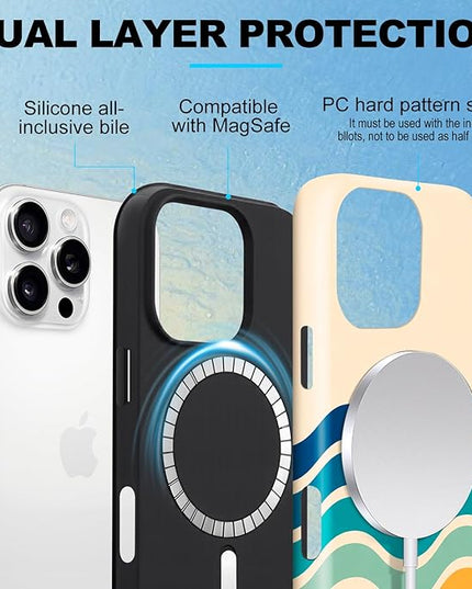Magnetic for iPhone 16 Pro Max Case Cute Frog Stripes Phone Case, Summer Shockproof Slim TPU and Hard PC Protective Phone Cover Compatible with MagSafe Designed for Women Girls