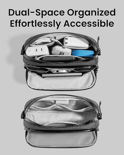tomtoc Electronic Organizer Travel Case Performance, Water Resistant Dual Compartment Cable Organization Storage Bag for Charger, Cord, Phone, Hard Drive, Power Bank, Accessories Travel Essentials