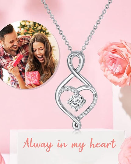 ZBA Natural Diamond Infinity Necklace for Women, 14K White Gold Plated Sterling Silver Diamond Eternal inifnity Pendant Necklaces Jewelry, Birthday Christmas Gifts for Mom Her Wife(Color F-G/Clarity I1-I2)