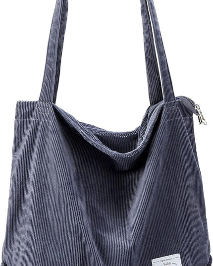 KALIDI Women Corduroy Tote Bag Zipper Casual Tote's Handbag Big Capacity Shoulder Bag with Pockets