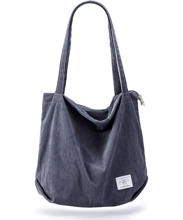 KALIDI Women Corduroy Tote Bag Zipper Casual Tote's Handbag Big Capacity Shoulder Bag with Pockets