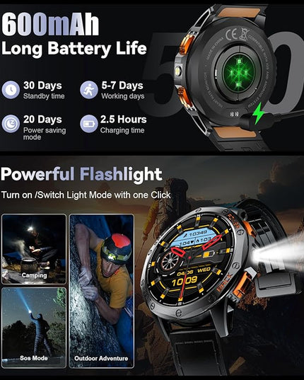 LIGE DM1 GPS Military Smart Watch for Men (Answer/Make Calls), 100+ Sports Modes Fitness Tracker, LED Flashlight/Compass/45 Days Battery/IP68 Waterproof 1.43'' AMOLED Smartwatch for Android iOS
