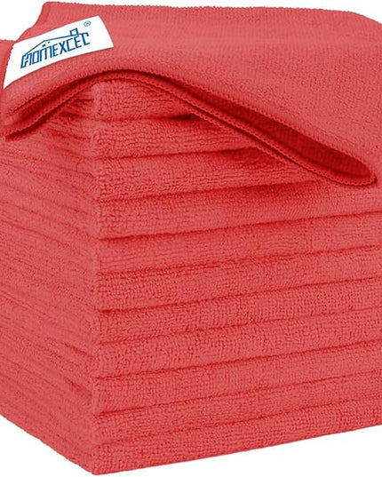 HOMEXCEL Red Microfiber Cleaning Cloth 12 Pack, 12.5 x 12.5 inch Microfiber Towels for Cars, Ultra Absorbent Car Washing Cloth, Lint Free Streak Free Cleaning Rags for Car, Kitchen, and Window