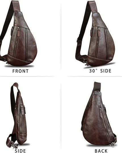 LRTO Genuine Leather Sling Bag for Men and Women Vintage Real Leather Crossbody Chest Bags Backpack Purse for Travel Hiking