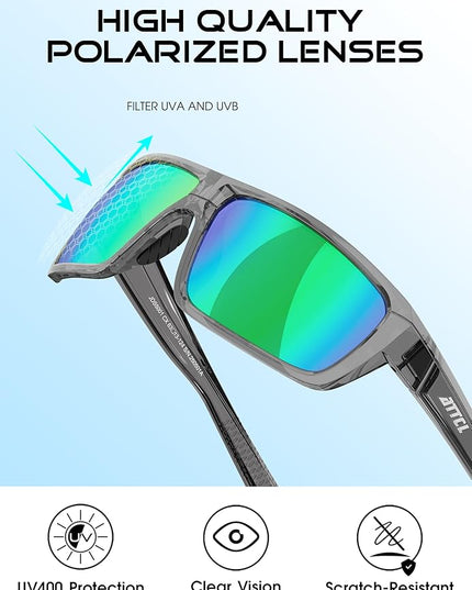 ATTCL Polarized Sunglasses Men for Fishing: UV Protection Lightweight TR90 Sports Wrap Sun Glasses Driving Golf Running