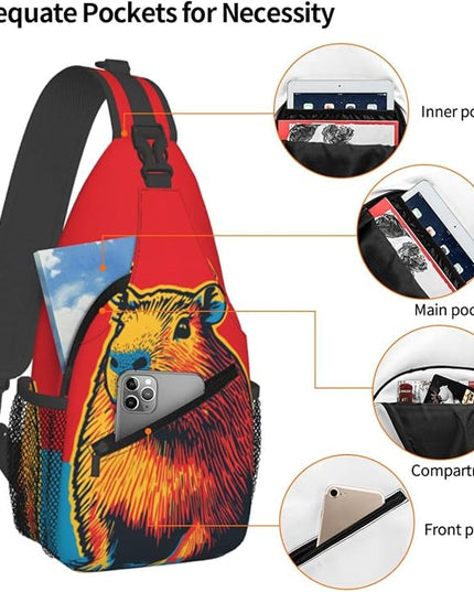 Animal Face Sling Bag Crossbody Bags Chest Bag Backpack for Travel Running and Hiking for Men Women Colorful Capybara
