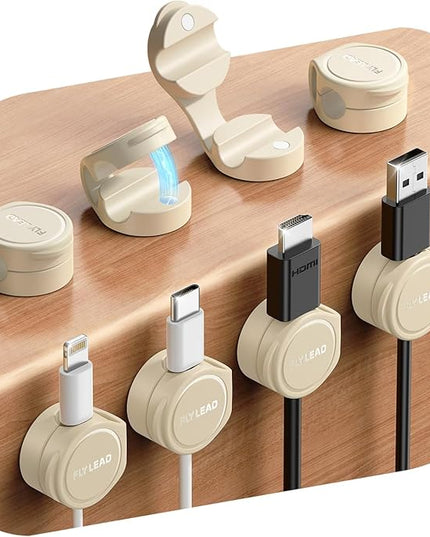 8-Pack Cord Organizer Magnetic Silicone Cable Clips[8 mm Wider Cable Accessible]Desk Cable Management, FLYLEAD Desktop Cord Holder for Nightstand, Office Workspaces Desk Organization Home Accessories