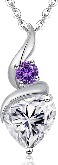 ANDSO Moissanite Heart Pendant Necklaces for Women, 925 Sterling Silver Necklace with Birthstone, Ideal Anniversary Present or Birthday Christmas Valentine Jewelry Gifts for Mom Wife Her Girlfriend
