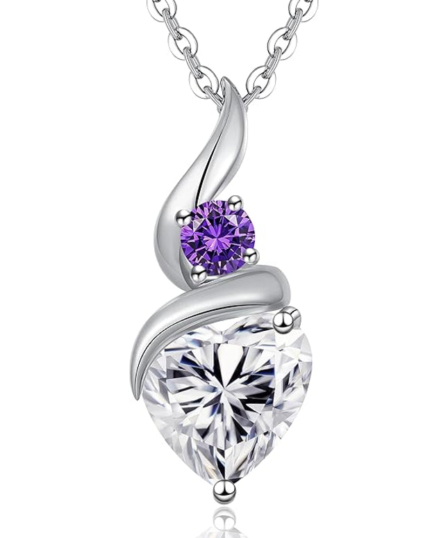 ANDSO Moissanite Heart Pendant Necklaces for Women, 925 Sterling Silver Necklace with Birthstone, Ideal Anniversary Present or Birthday Christmas Valentine Jewelry Gifts for Mom Wife Her Girlfriend