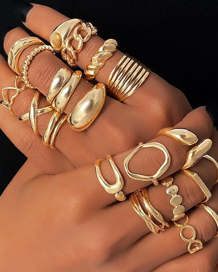 KISS WIFE Goldenen Silvery Black Kunckle Rings Set for Women, Dainty Simple Trendy Cute Stackable Finger Rings Pack, Perfect for Stacking Layering on Thumb and Knuckle, Mixed Size, Jewelry Gift