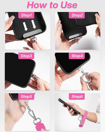Clip and Go Strap for Phone with Wallet Crossbody Phone Lanyard Adjustable and Detachable RFID Wristlet Wallet with ID Window and Zipper, Hot Pink