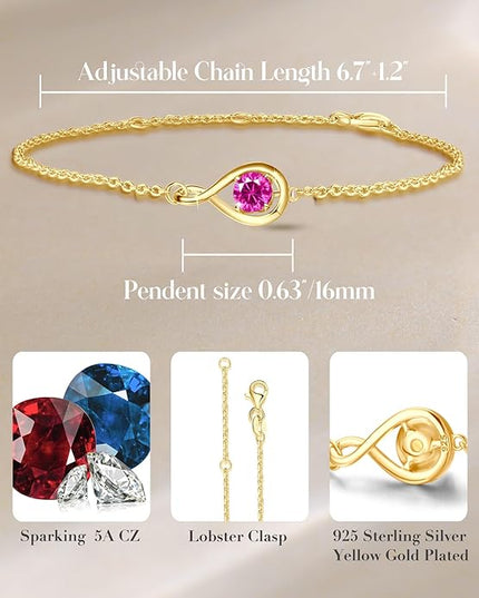FANCIME Love Bracelet 925 Sterling Silver Infinity Birthstone Bracelets for Women Fine Jewelry Birthday Christmas Gifts for Her Mom Wife, Chain Length 6.7"+1.2" Extend