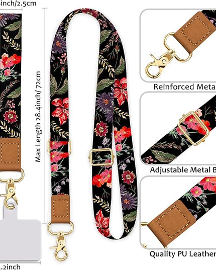 Cell Phone Lanyard Crossbody with Wrist Strap, Flower Lanyards for Around The Neck Wristlet Adjustable Phone Strap Floral for Keys Case ID Badges Accessories