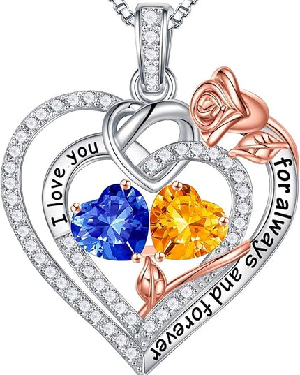 Iefil Christmas Gifts for Wife Women - 925 Sterling Silver Double Birthstone Necklace, Anniversary Birthday Gifts for Women, Jewelry Gift for Wife Girlfriend Mom Her
