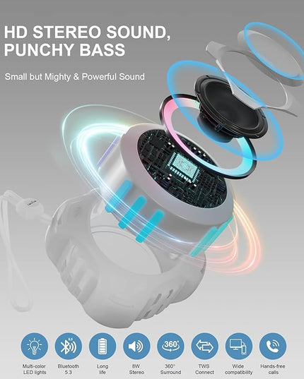 comiso Shower Bluetooth Speaker, Waterproof Bluetooth Speakers IPX7, Floating Portable Wireless Speaker with LED Light, Loud HD Sound and Bass for Travel Beach Shower, Ideal Gifts for Men and Women