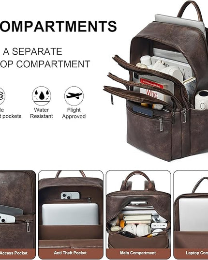 Shrrie Leather 17 inch Laptop Backpack for Women, Large Travel Backpack Purse for Casual Daypack College Work Bag