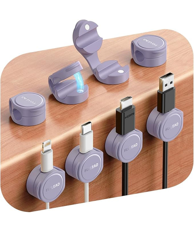 8-Pack Silicone Cord Organizer Magnetic Cable Clips, Adhesive Cable Management Under Desk Wire Hider, FLYLEAD Desktop Cable Organizer for Phone, Office Workspaces Desk Organization Home Accessories
