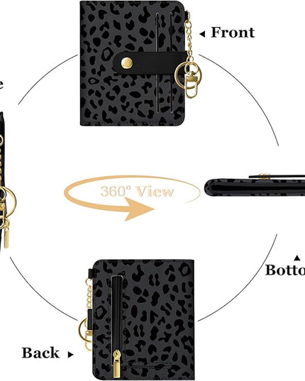 Sodsay Small Slim Wallet Women RFID Blocking, PU Leather Bifold Ladies Wallet with Zipper Coin Pocket, Thin Cute Travel Card Wallets for Girls, Black Primordial Spots