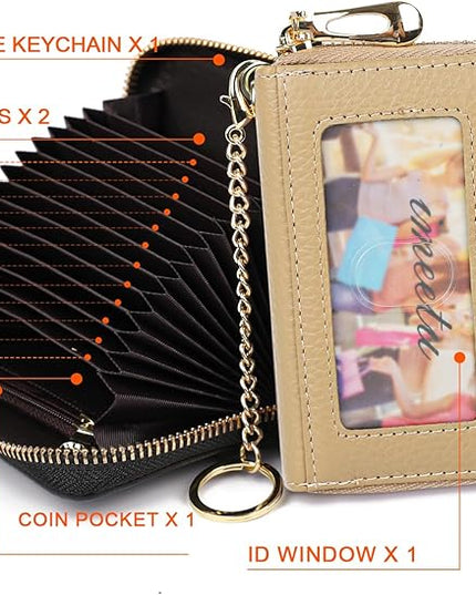 imeetu RFID Credit Card Holder, Small Leather Zipper Card Case Wallet for Women