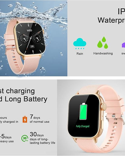 Smart Watches for Men Women, 1.85'' AMOLED HD Fitness Tracker with 100+ Sports Modes, Smartwatches with Bluetooth Call/Heart Rate/Sleep Monitor/Pedometer, IP68 Waterproof Watch for Swimming, Gold