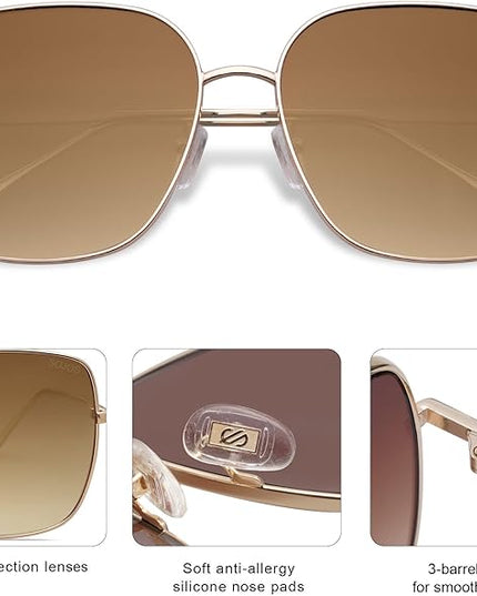 SOJOS Trendy Oversized Square Metal Frame Sunglasses for Women Men Retro Big Flat Lens UV Protection Sunglasses SJ1146
