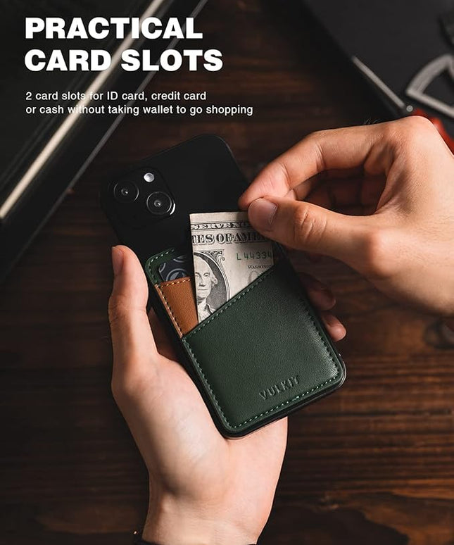VULKIT Phone Card Holder Wallet Leather Adhesive Pocket RFID Blocking Credit Card Sleeves Stick Back of Phone Smartphones Green