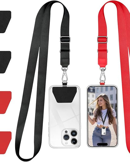 Doormoon Phone Lanyard, Universal Neck Strap with Patch for Phone Case Wallet Tether Key Chain ID Badge Holder for Most Smartphones, 2 Pack, Black Red