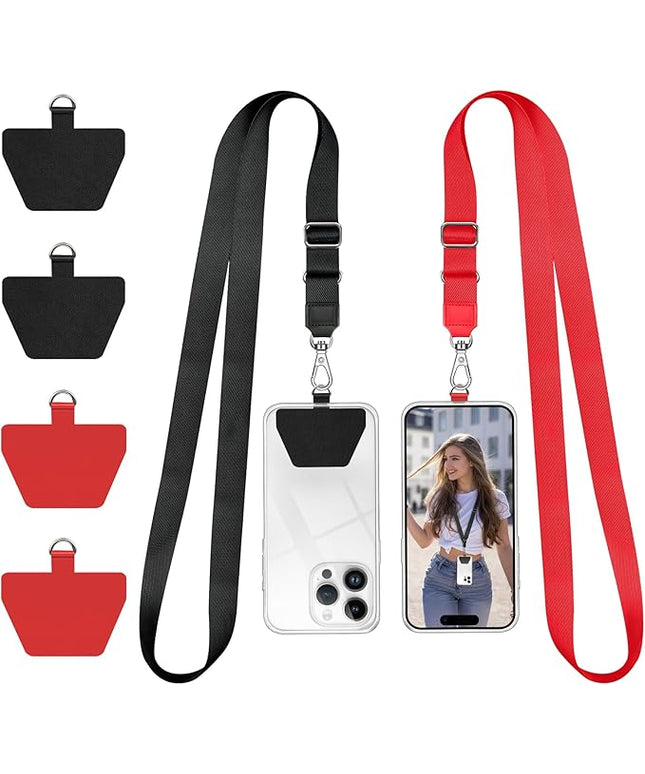 Doormoon Phone Lanyard, Universal Neck Strap with Patch for Phone Case Wallet Tether Key Chain ID Badge Holder for Most Smartphones, 2 Pack, Black Red