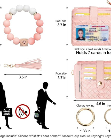 COOLANS Silicone Bracelet Wristlet Wallet Credit Card Holder RFID,ID Window,Key Ring Tassel,Slim Wallet Women Keychain Purse