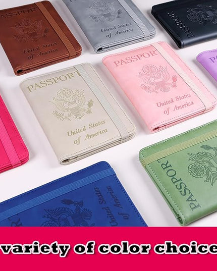 Melsbrinna Premium Leather Passport Holder Covers Case, Waterproof Rfid Blocking Travel Wallet Passport Holder with Pen Holder, Cute Passport Book for Women/Men