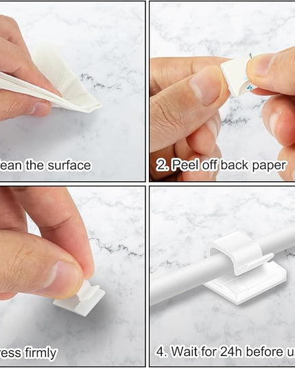 100Pcs Cable Clips, Adhesive Cable Organizer Cord Holder Wire Clip Wire Management Self Adhesive Hooks Wire Holder for Office, Home(White, 100PCS)